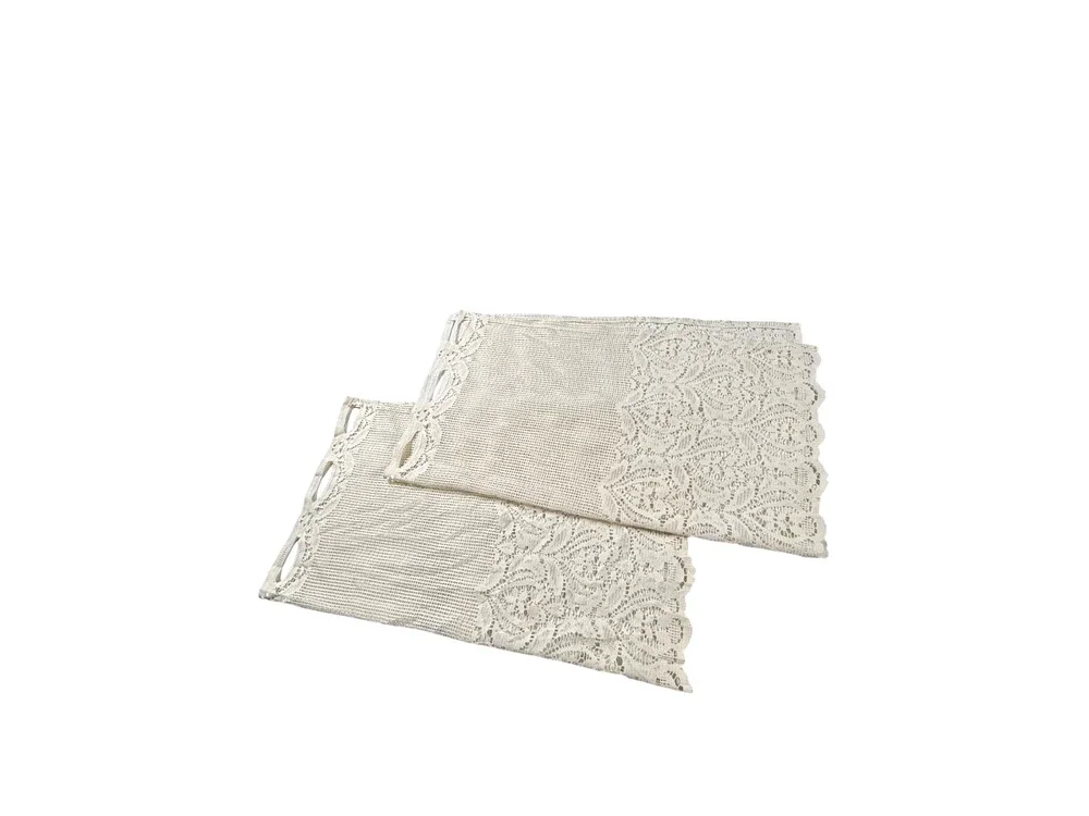 Pair Vintage Lace Valances Curtains Light Yellow Sheer 2 Panels Intricate Short